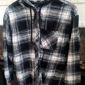 Maurices Black and White Plaid Button-Up Top